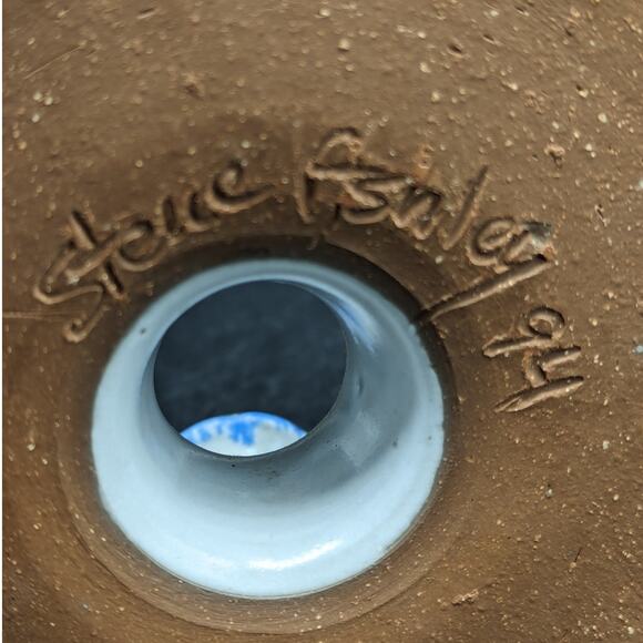 Vintage Hand Thrown Pottery Oil Lamp Signed Steve Fishley 94 White Blue 5 Necks - Picture 7 of 12